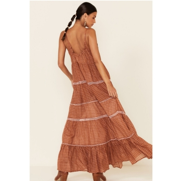 We The Free People Midnight Dance Maxi Dress Rust Combo XS - Picture 3 of 15